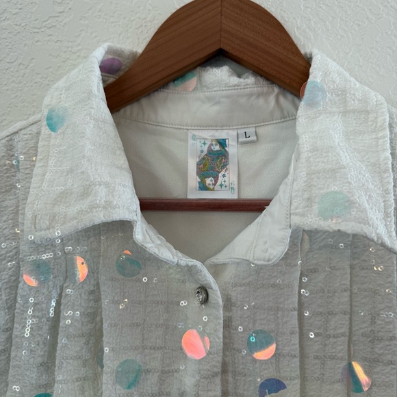 Queen of Sparkles Women's Large White Sparkle Disco Dance Sleeveless White Mini - Picture 6 of 9